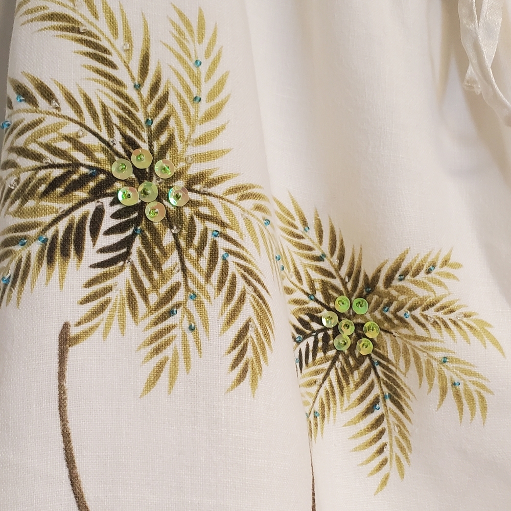 Uniform Paul Richard 100% Linen Palm Tree 2 Slit Side Maxi Skirt Size Large - Picture 5 of 6
